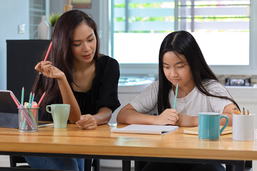 student and tutor together at a desk in Los Angeles