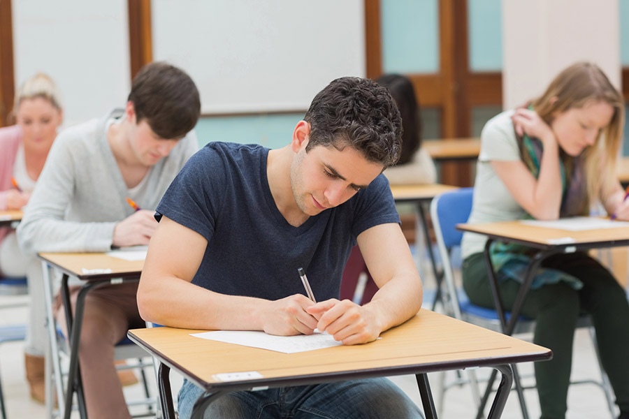 Students taking a test in a classroom in Los Angeles